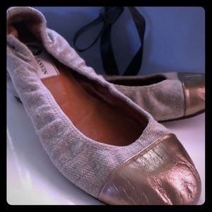 Lanvin Paris Flats Rose Gold Beige Woven Ballet 37